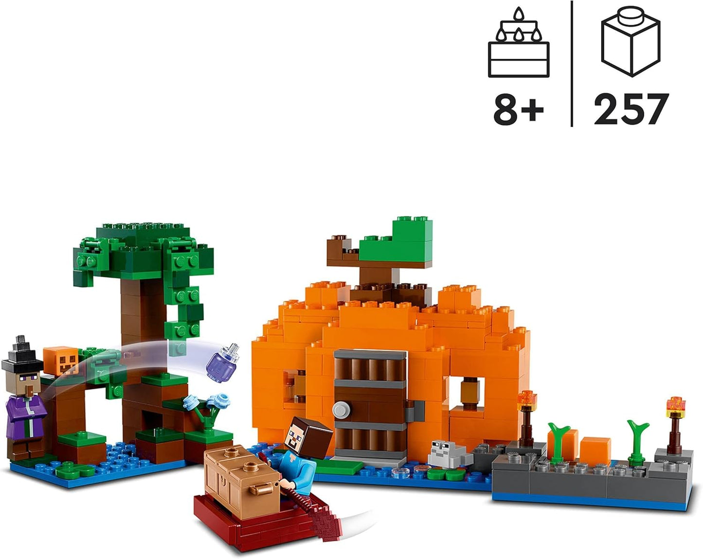 LEGO Minecraft The Pumpkin Farm Set, Buildable Toy House with Frog, Boat, Treasure Chest and Steve and Witch Figures, Swamp Biome Action Toy, Gift for Kids, Boys, Girls 21248