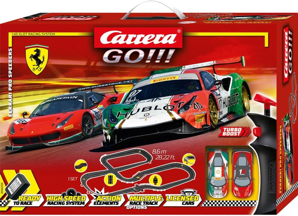 Carrera GO!!! Ferrari Pro Speeders Race Track Set I Racetracks and Licensed Slot Cars | Up to 2 Players | For Boys and Girls from 6 Years and Adults