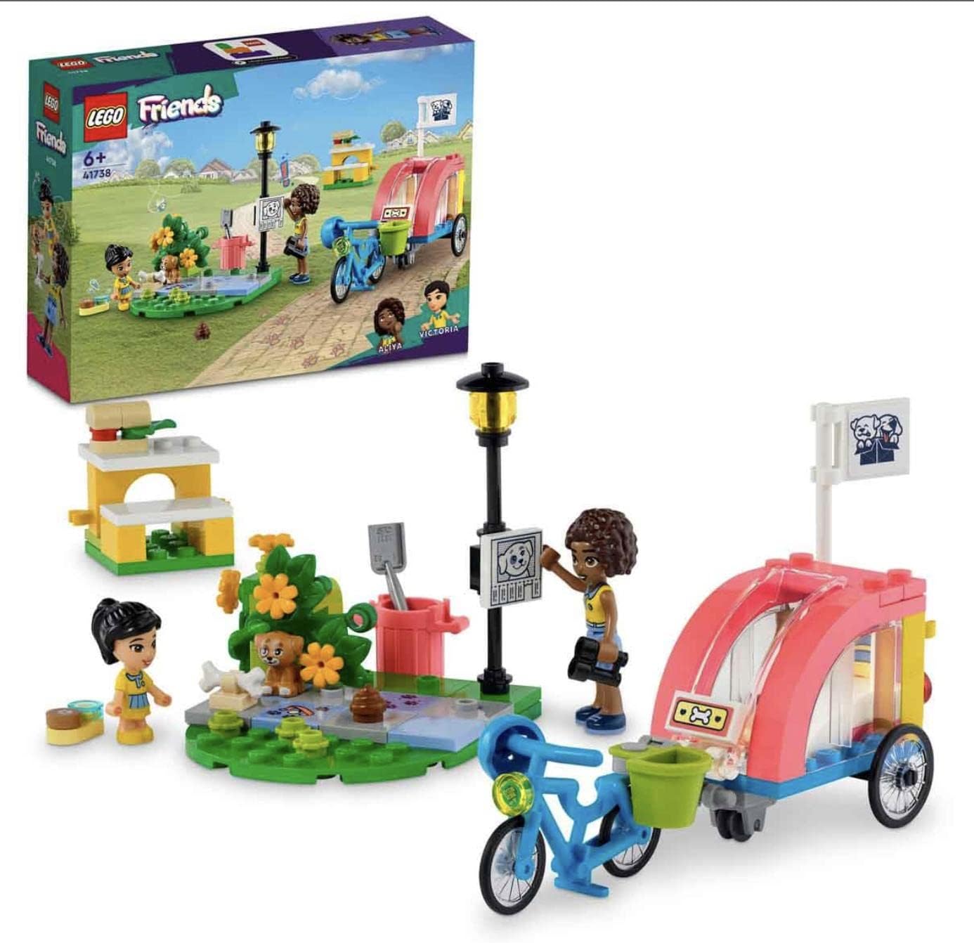 LEGO 41738 Friends Dog Rescue Bike, Animal Rescue Toy with Puppy Animal Figures and Mini Dolls from 2023 for Children from 6 Years, Animal and Puppy Care