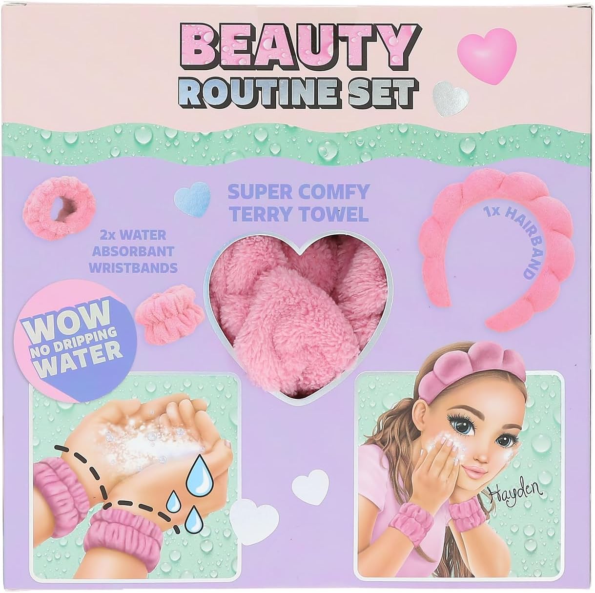 Depesche 13250 TOPModel Beauty and Me Beauty Set with Padded Headband and Absorbent Wrist Wash Band in Pink