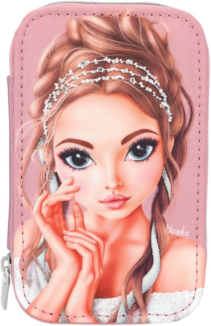 Depesche 12526 TOPModel Glitter Queen Jewellery Box in Pink with Rhinestones, Jewellery Box with Zip