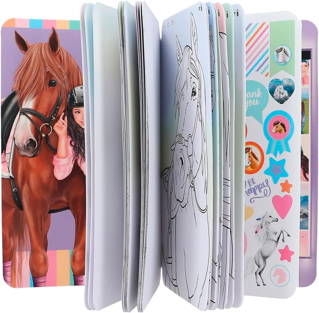 Depesche Miss Melody 12490 Selfie Colouring Book with Funny Horse Motifs, 30 Pages, Colouring Book with Stickers