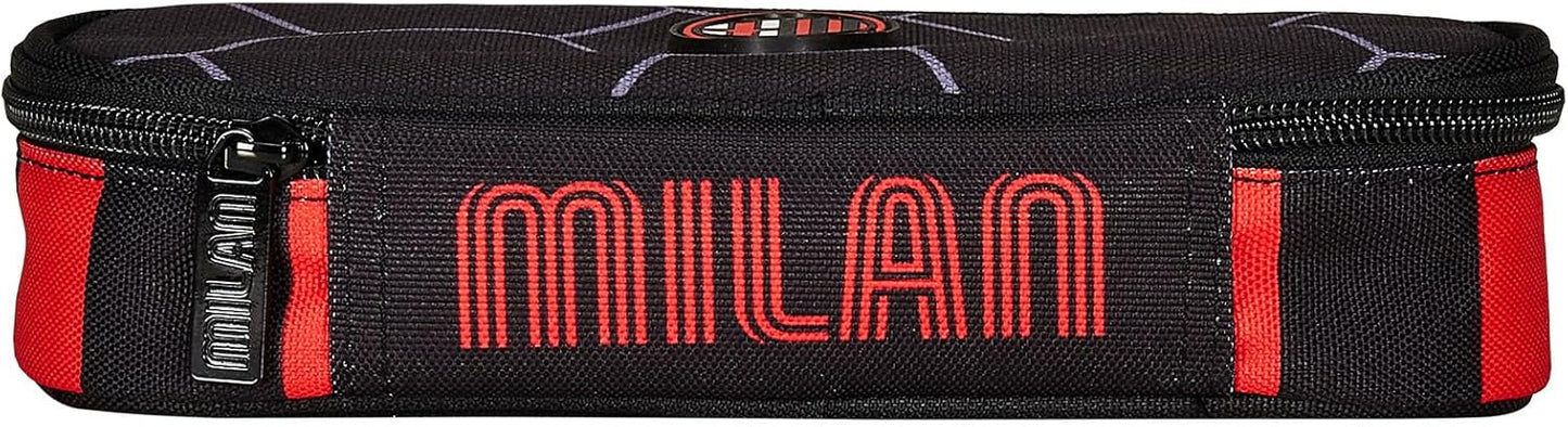 Seven Pencil Case School Round Plus - A.C. Milan Football - Path of Victory Black Red - Pencil Case for School with a Zip with Inner Organiser, Elastic Loops - Accessories, multicoloured, Modern