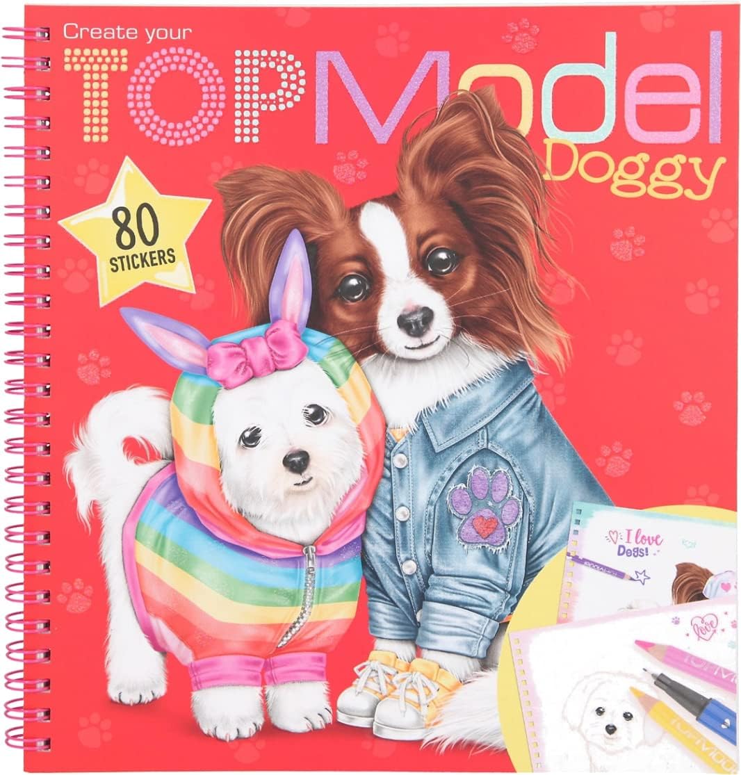 Depesche 11503 TOPModel - Create your Doggy Colouring Book, Animal Colouring Fun for Children with 40 Dog Motifs and 3 Sticker Sheets for Decorating, Approx. 22 x 21 x 1.5 cm