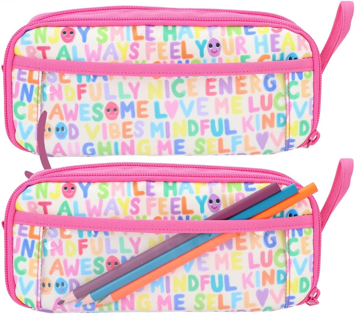 Depesche 11971 TOPModel SelfLove Fan Pencil Case with Model Motif and Font Design, Pink with 4 Compartments and Zip, multicoloured, pencil case