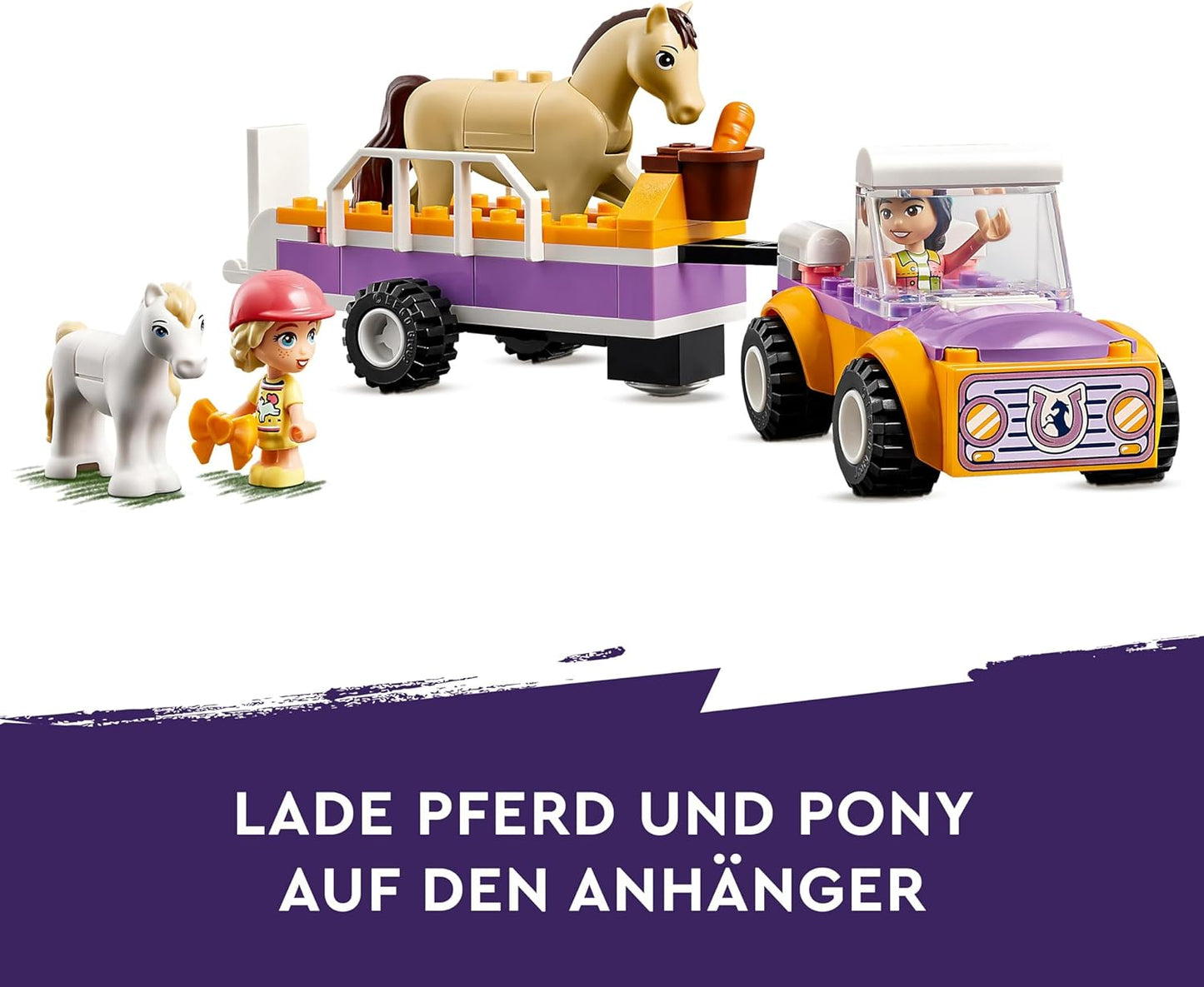 LEGO Friends Horse and Pony Pendant, Horse Toy for Girls and Boys with Car and Figures, Mini Doll Set with Liann, Zoya and 2 Animal Figures, Gift for Children 4 Years 42634