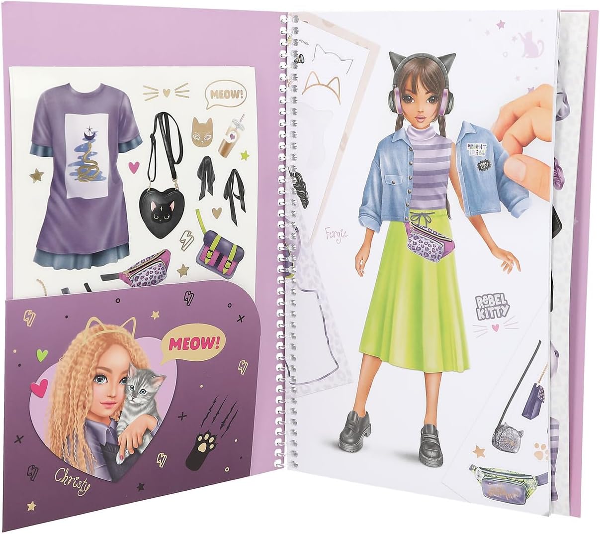 Depesche 13387 TOPModel Rebel Kitty-Dress Me Up Sticker Book with 20 Pages of Pre-Printed Model Motifs to Design Yourself Includes 7 Sticker Sheets, Multi-Coloured