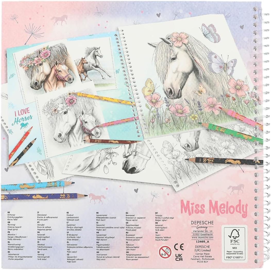 Depesche Miss Melody 12469 Special Colouring Book with 20 Dreamlike Horse Motifs for Painting with Pens or Delicate Watercolours