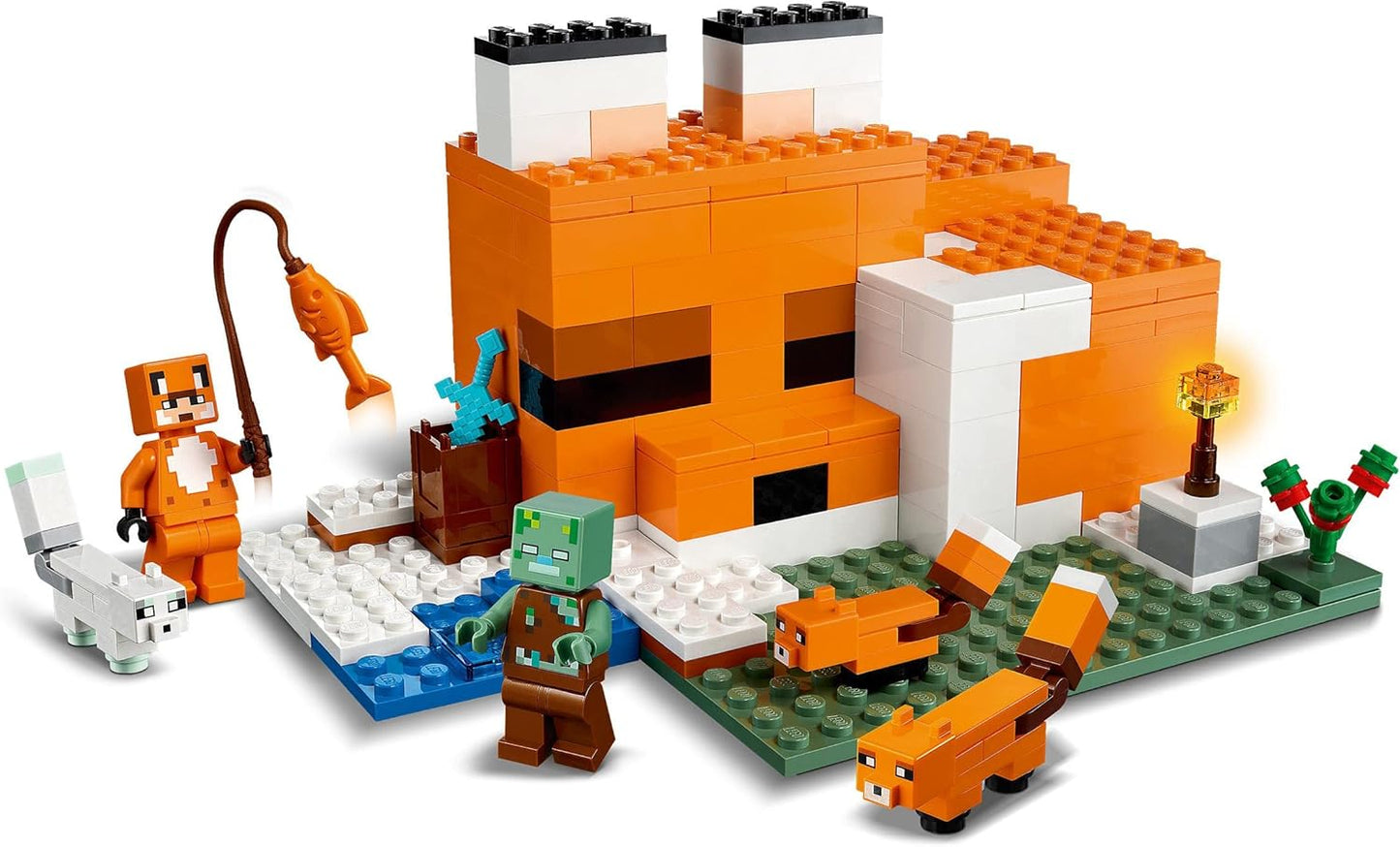 LEGO 21178 Minecraft The Fox Lodge, toy for children from 8 years with figures of drowned zombie and animals, children's toy.