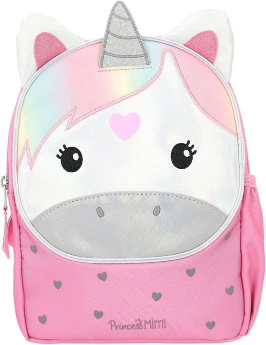 Depesche 12207 Princess Mimi Backpack in Pink and White with Unicorn Motif, Glitter and Hearts Pattern, Bag with Adjustable Straps and Chest Strap, Cartoon, Multicoloured, multicoloured, Fantasy