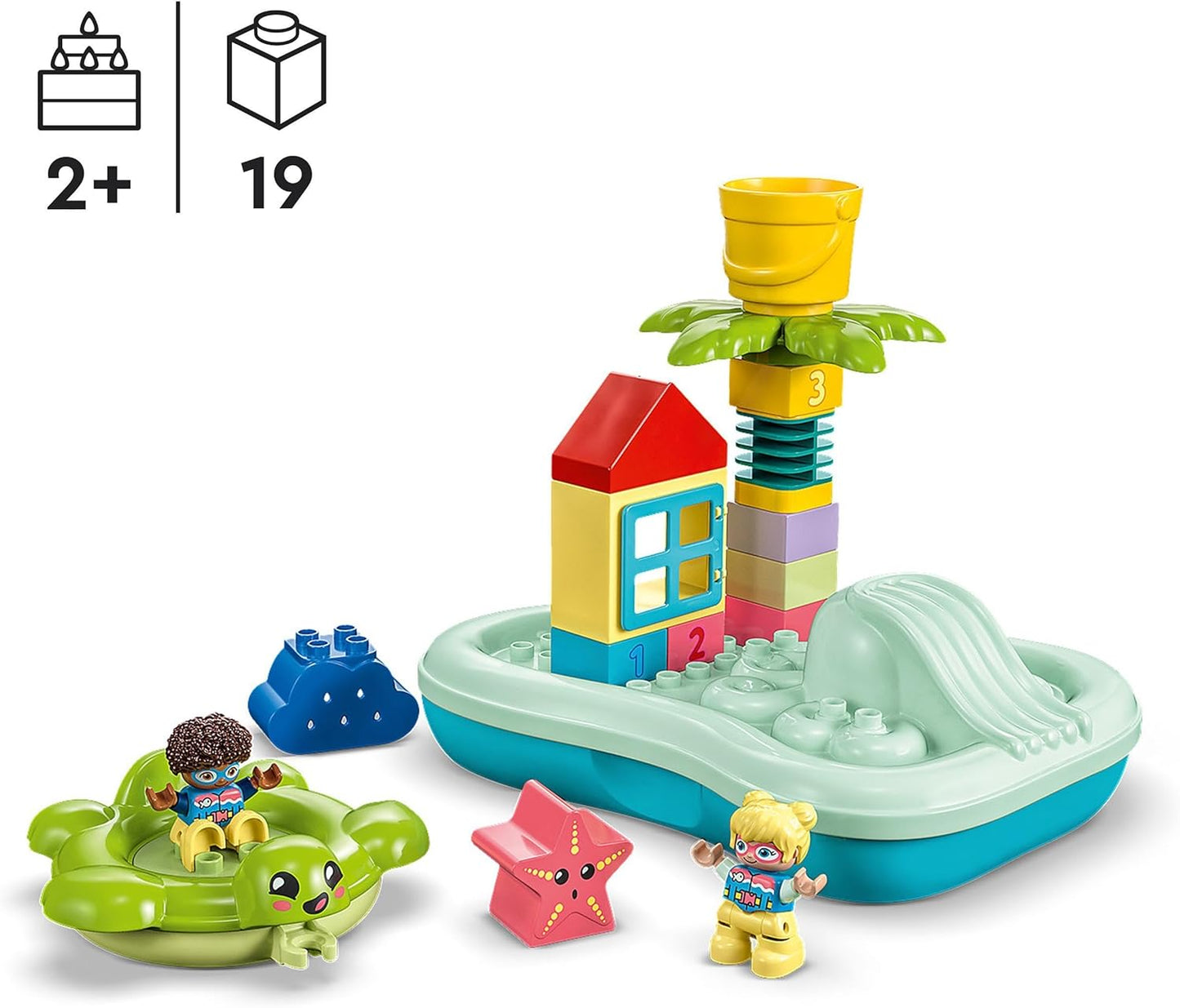 LEGO DUPLO Water Slide Set, Bath Toy for Toddlers from 2 Years, with Floating Island, Turtle and Starfish Animal Figures, Easy to Clean Bath Water Toy 10989