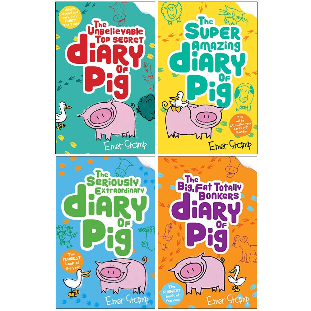 Diary Of Pig Emer Stamp Collection 4 Books Set The Big Fat Totally Bonkers The Seriously Extraordinary The Super Amazing Adventures Of Me