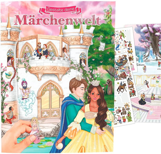 Depesche 11640 Design Your Fairy Tale World Sticker Book with 20 Pages of Fairytale Illustrations to Design Yourself, Includes 6 Pages of Beautiful Stickers, Approx. 33 x 25 x 0.5 cm