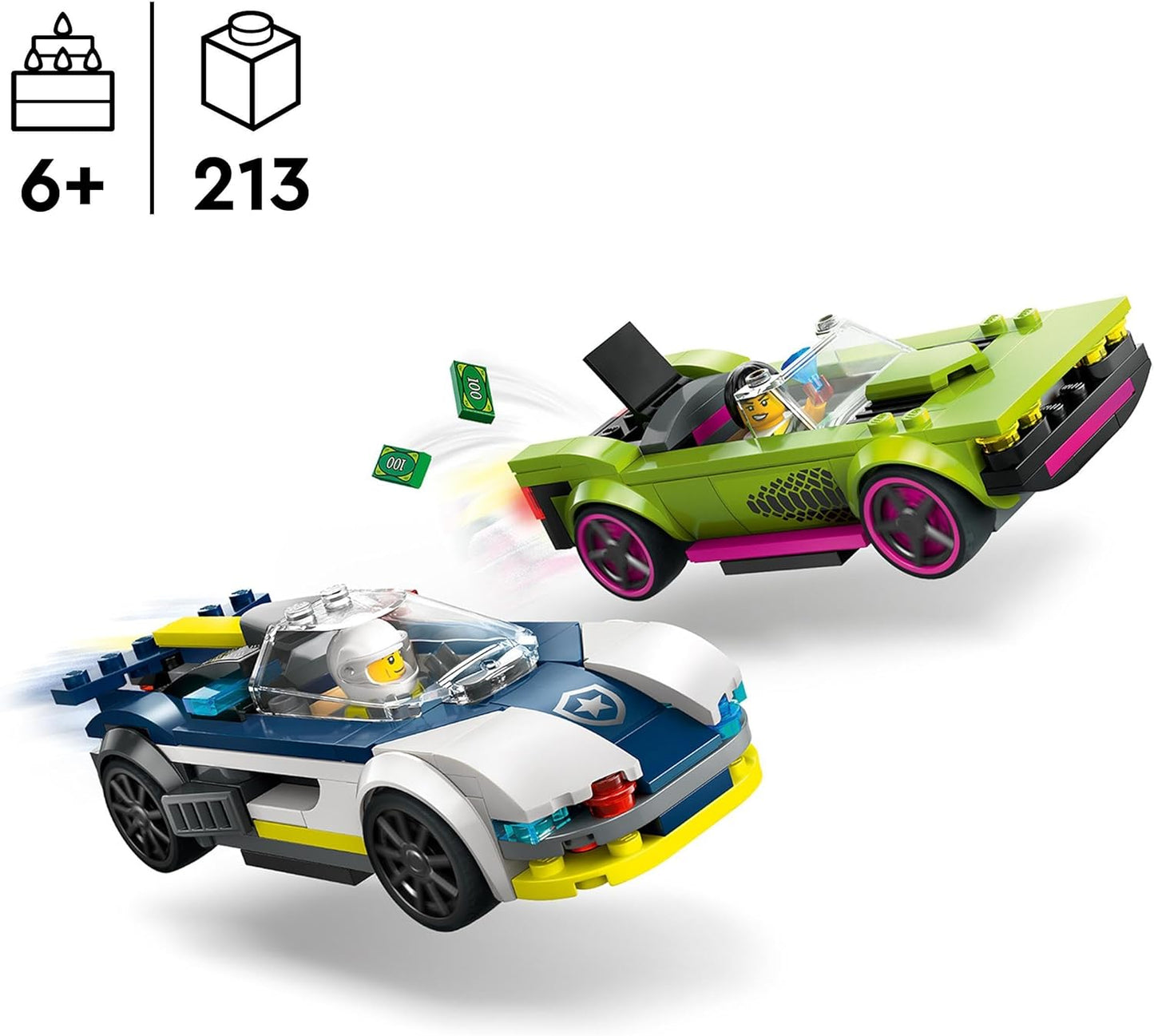 LEGO City Chase with Police Car and Muscle Car, Car Play Train with 2 Racing Cars, Police Gift for Children, Boys and Girls from 6 Years, Set with Policeman and Ganovin Mini Figures 60415