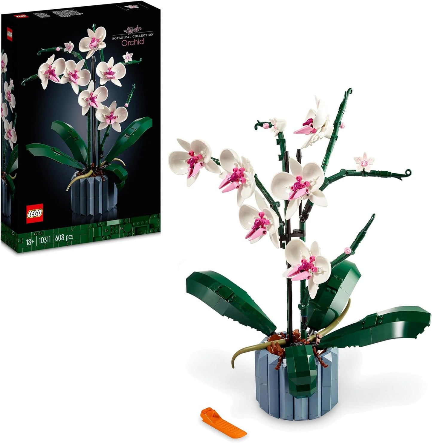 Lego Icons Orchid, Artificial Plant Set with White and Pink Flowers, Model Kit for Adults, Home and Room Decoration, Botany Collection, Gifts for Wife or Husband, Him and Him 10311