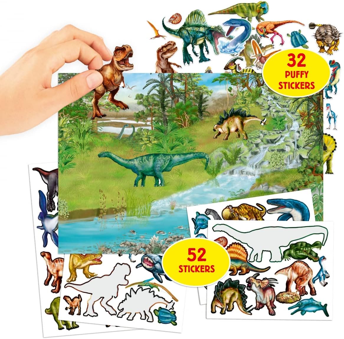 Depesche 11881 Dino World Sticker Book with 20 Pages Full of Dinosaurs, Exciting Prehistoric Scenes and 84 Padded Foam Stickers