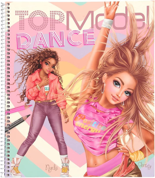 Depesche TOPModel Dance 12227 Colouring Book with 30 Pages for Designing Model Motifs and Outfits, Colouring Book with Sticker Sheet, Stencils and Much More, Children from 6 Years