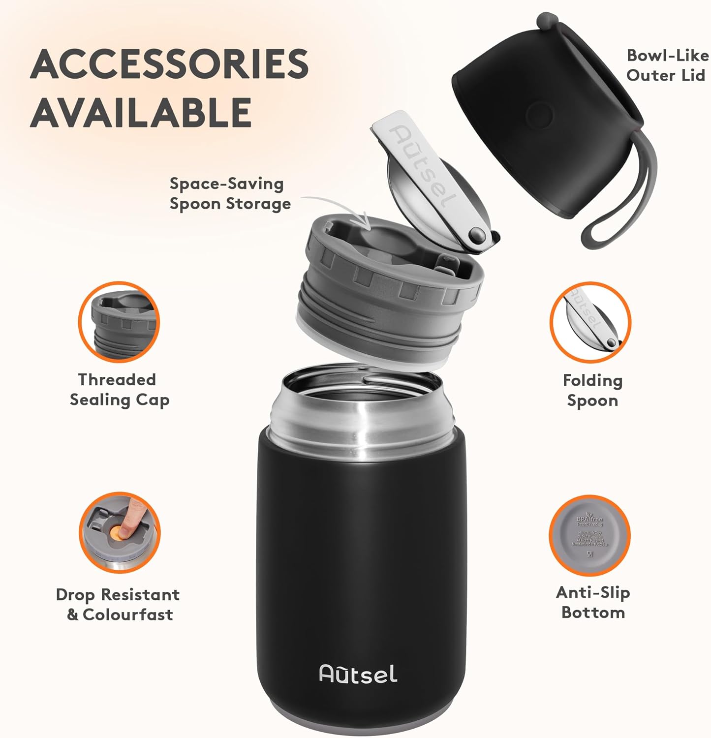 Autsel Thermal Food Container 700 ml, Stainless Steel Warming Container Thermal Mug, Thermal Food Container with Spoon and Portable Insulated Bag