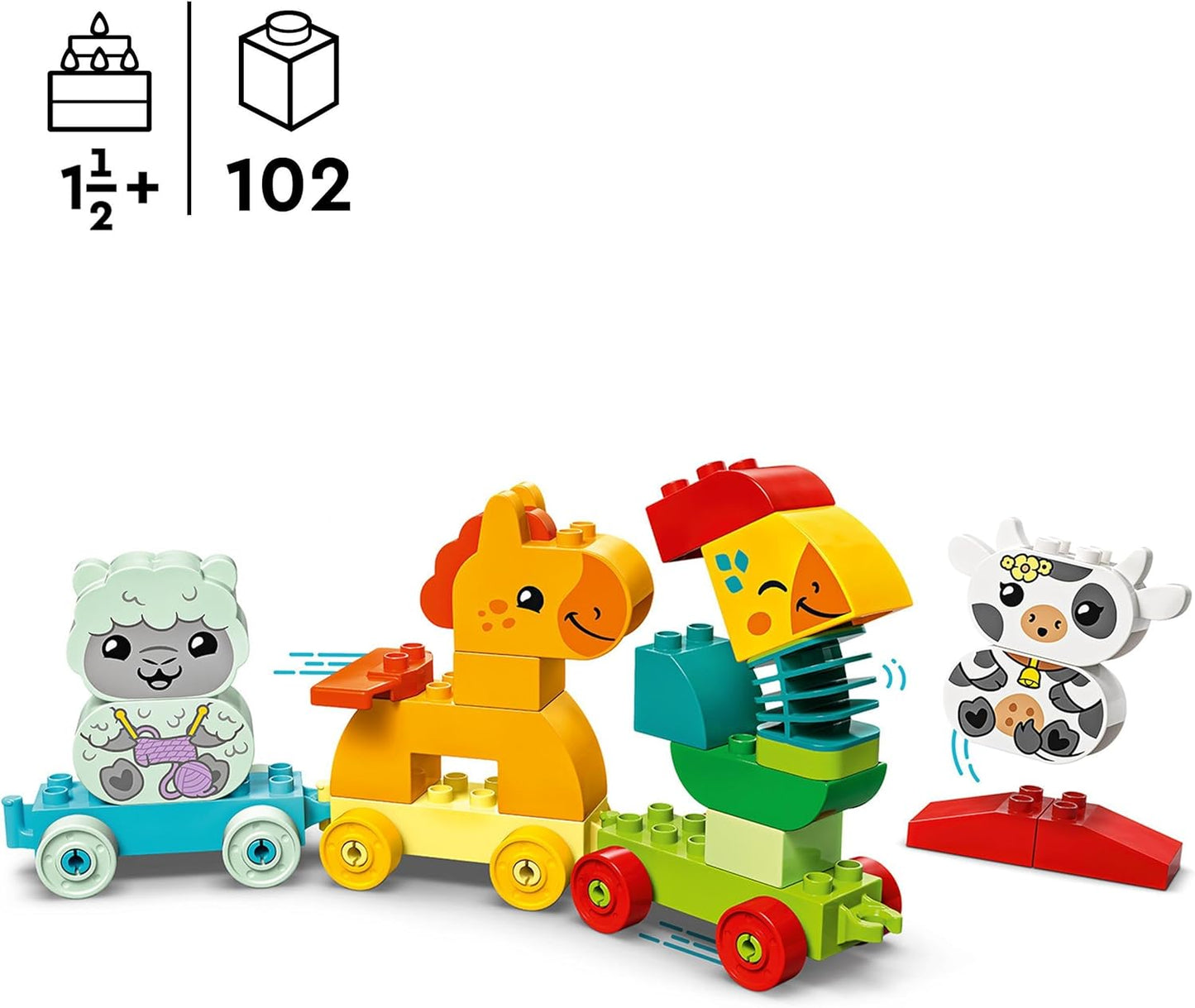 LEGO DUPLO Animal Train Toy with Wheels, Creative Animal Figures for Building and Converting, Educational Toy for Toddlers, Birthday Gift for Animals Loving Girls and Boys from 1 ½ Years 10412