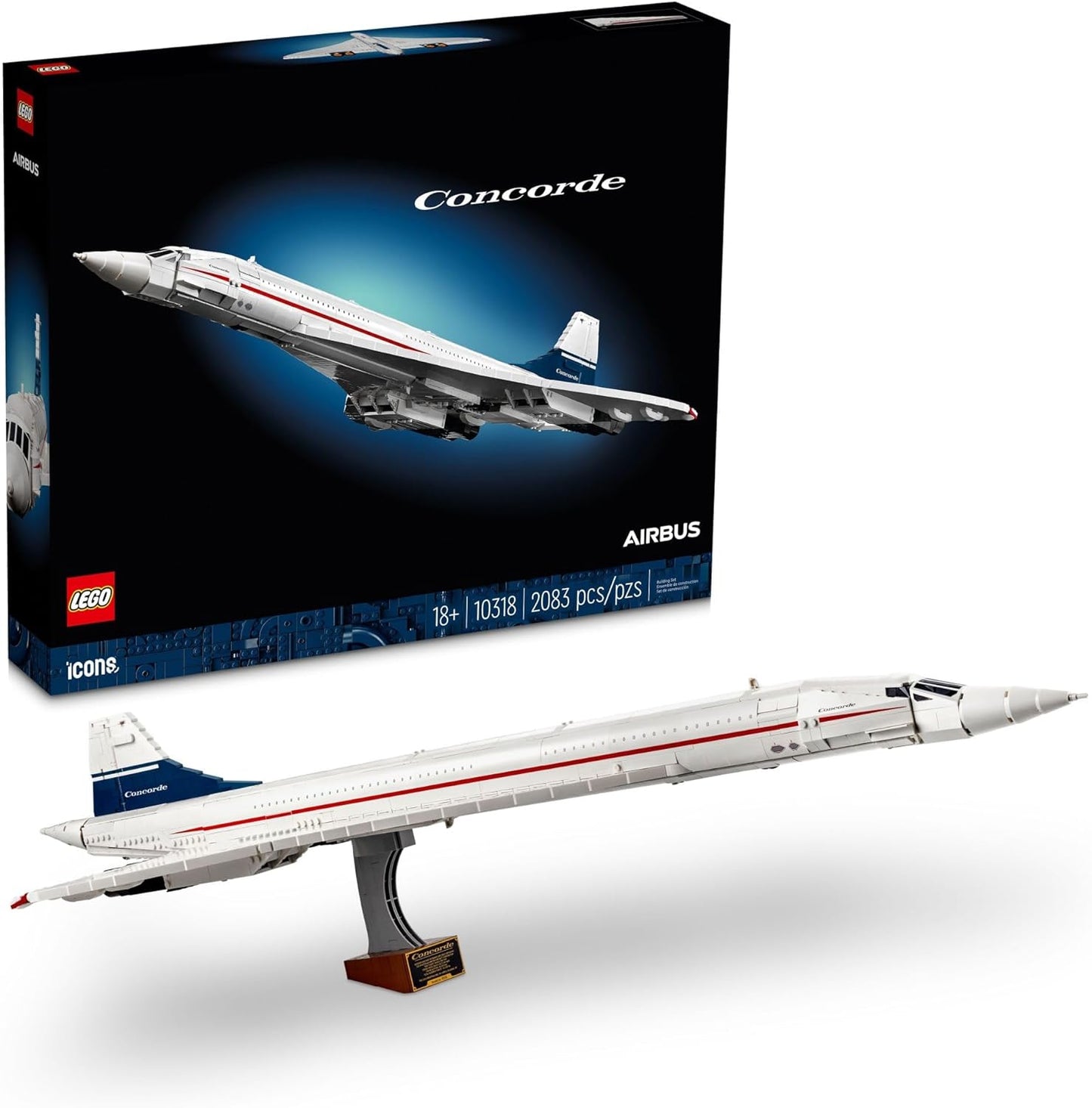 LEGO Icons 10318 Concorde (2083 Pieces) Passenger Jet The Most Famous Supersonic Passenger Aircraft in the World, Coloured