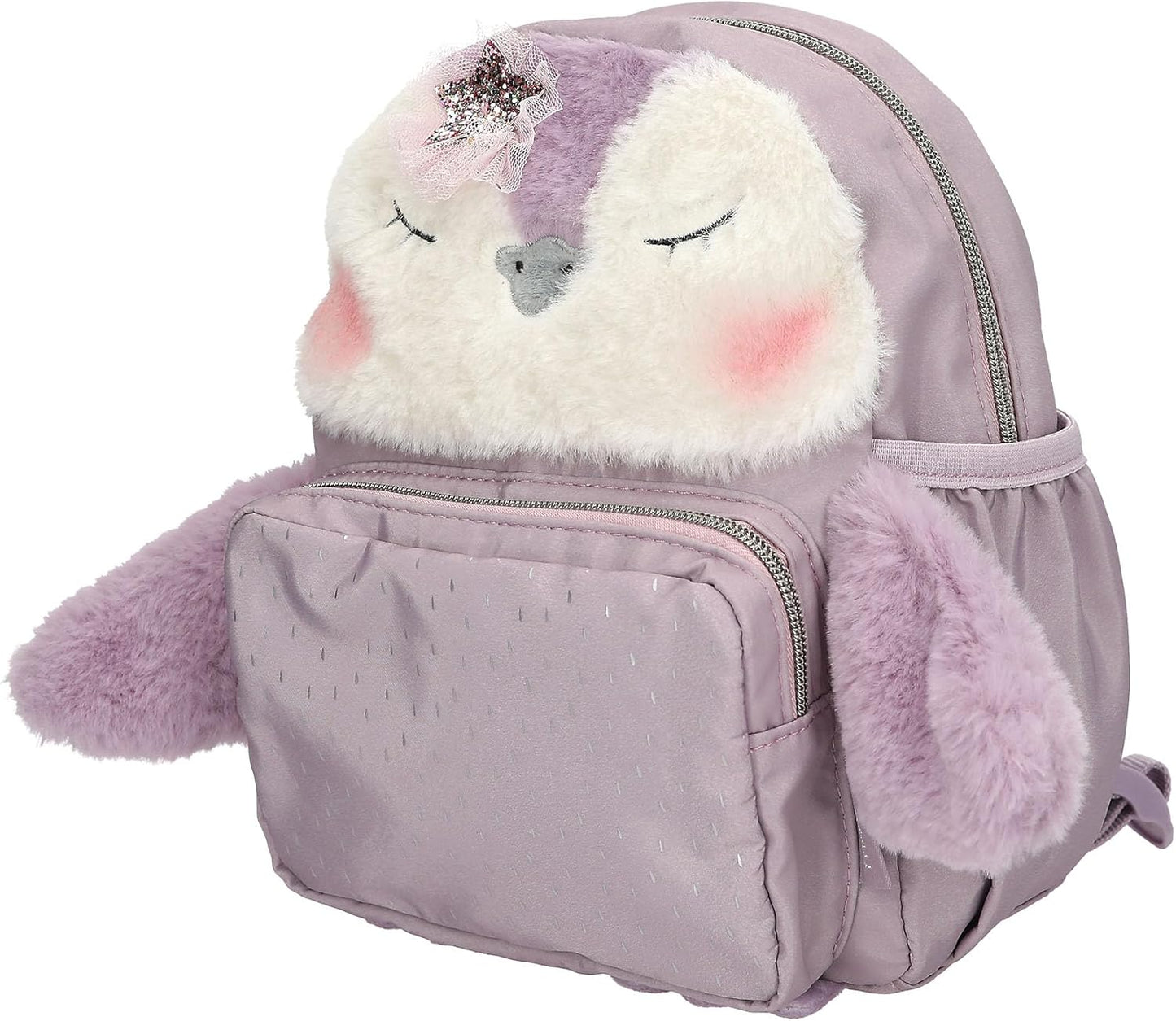 Depesche 13159 Princess Mimi Penguin Backpack in Lilac with Penguin Motif and Plush Fur, Bag with Adjustable Straps