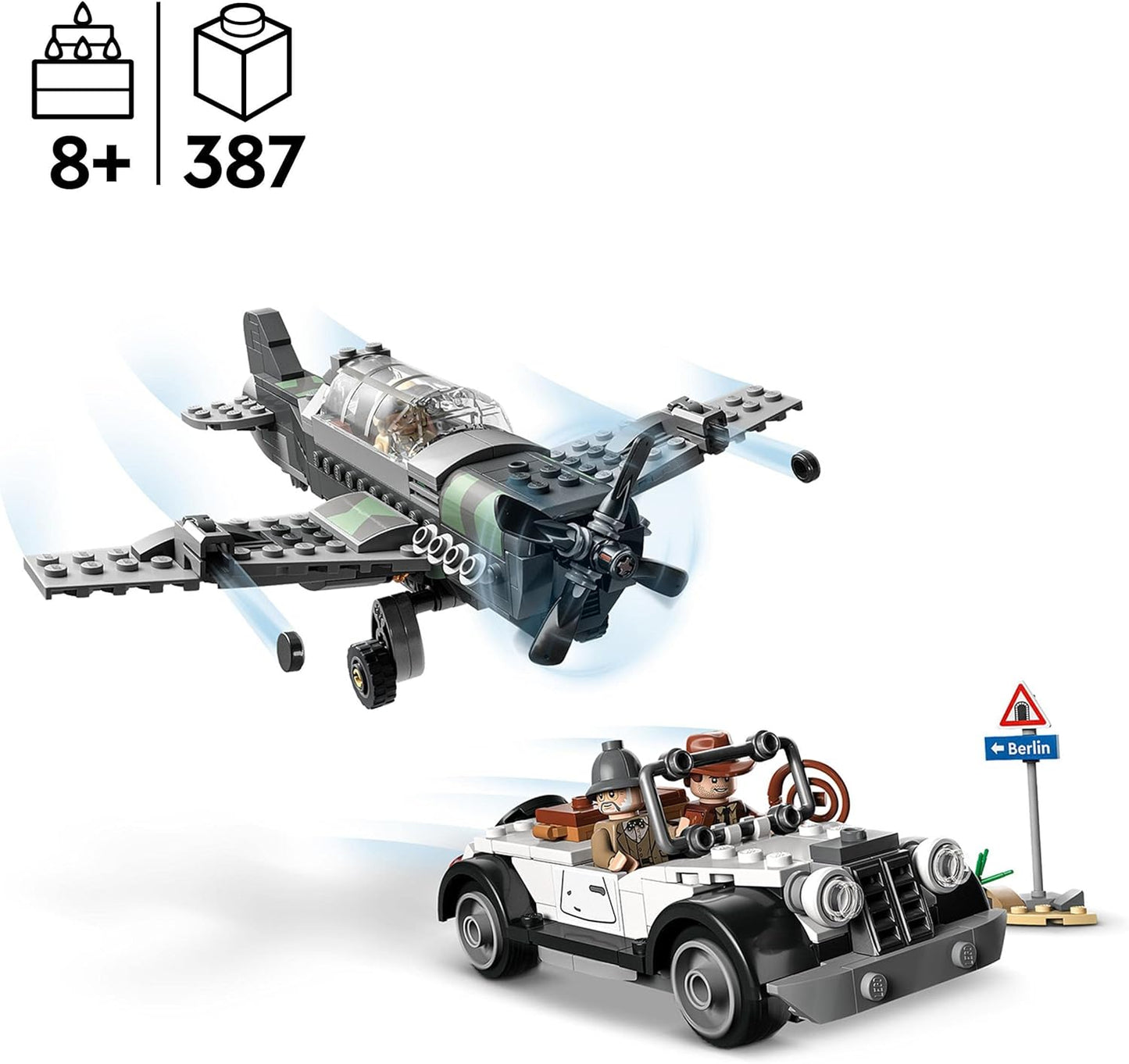 LEGO 77012 Indiana Jones Escape from the Fighter Plane Action Set with Buildable Airplane Model and Vintage Car Toy Car, Plus 3 Mini Figures, The Last Crusade Film