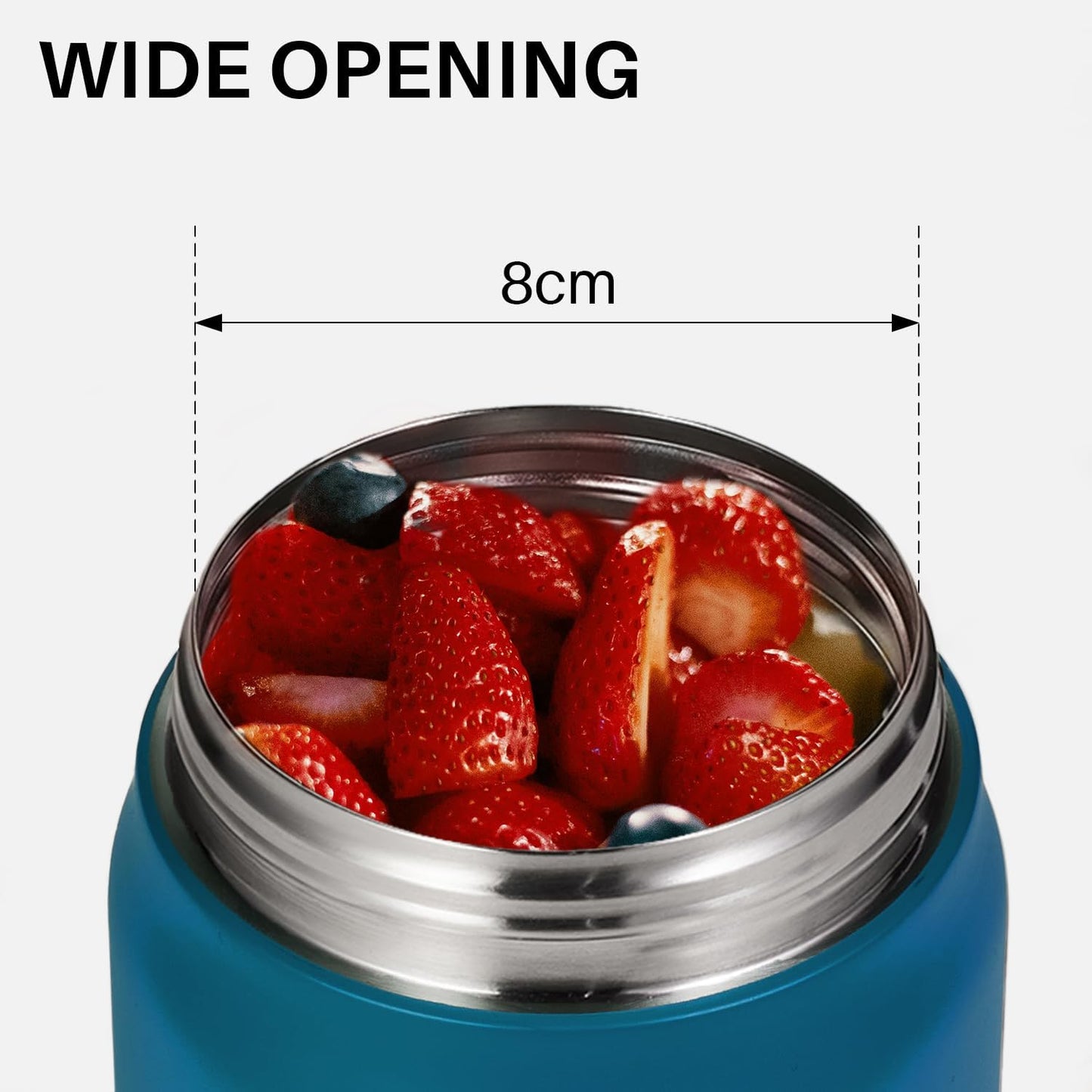 SANTECO Thermal Food Container 500 ml, 18/8 Stainless Steel Warming Container, Food Container for Food, Thermal Mug Food with Spoon and Portable Bag, Hot for 12 Hours & Hours Cold (Blue)