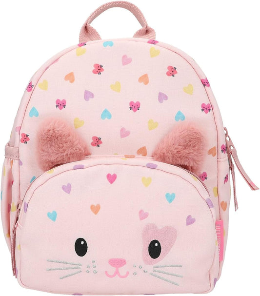 Depesche 12804 Princess Mimi Kitty Love Backpack in Pink with Cat Face and Ears, School Bag with Adjustable Straps and Pendant