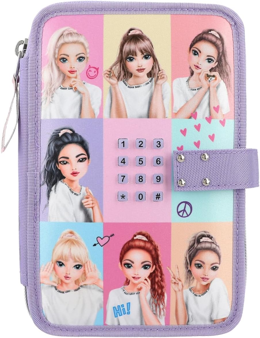 Depesche 12592 TOPModel Snap Shots - Filled 2-Compartment Pencil Case with Key Code, Pencil Case with Coloured Pencils, Ruler, Scissors and much more