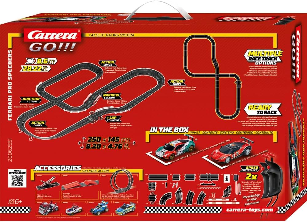 Carrera GO!!! Ferrari Pro Speeders Race Track Set I Racetracks and Licensed Slot Cars | Up to 2 Players | For Boys and Girls from 6 Years and Adults