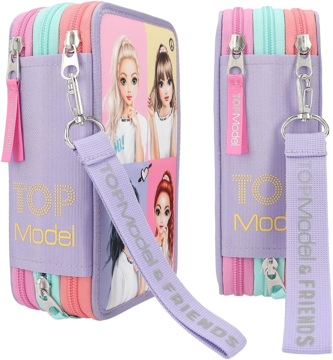 Depesche 12591 TOPModel Snap Shots - Filled 3-Compartment Pencil Case with Cute Embroidery Details, Pencil Case with Colouring Pencils, Ruler, Scissors and Much More