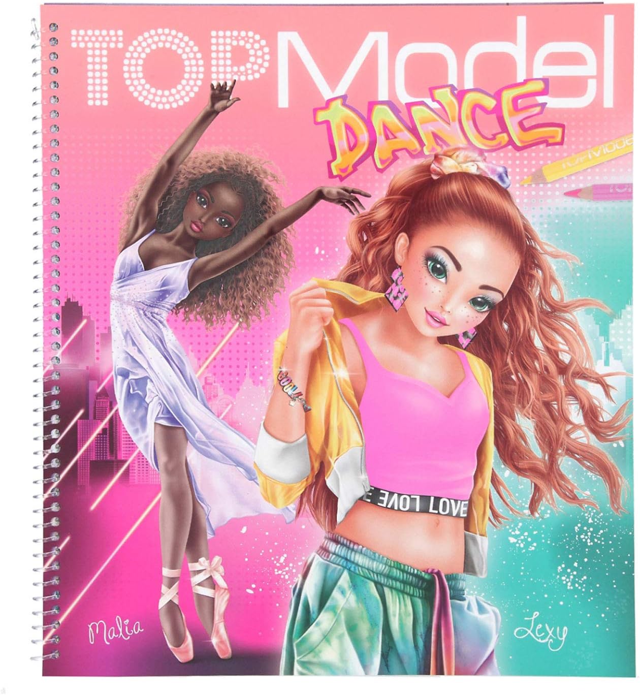 Depesche TOPModel 11453 Colouring Book Dance, Cool Dance Outfits to Design Yourself, 30 Pre-Drawn Figures, 3 Stencils, 2 Sticker Sheets and 8 Fabric Prints for Cutting Out