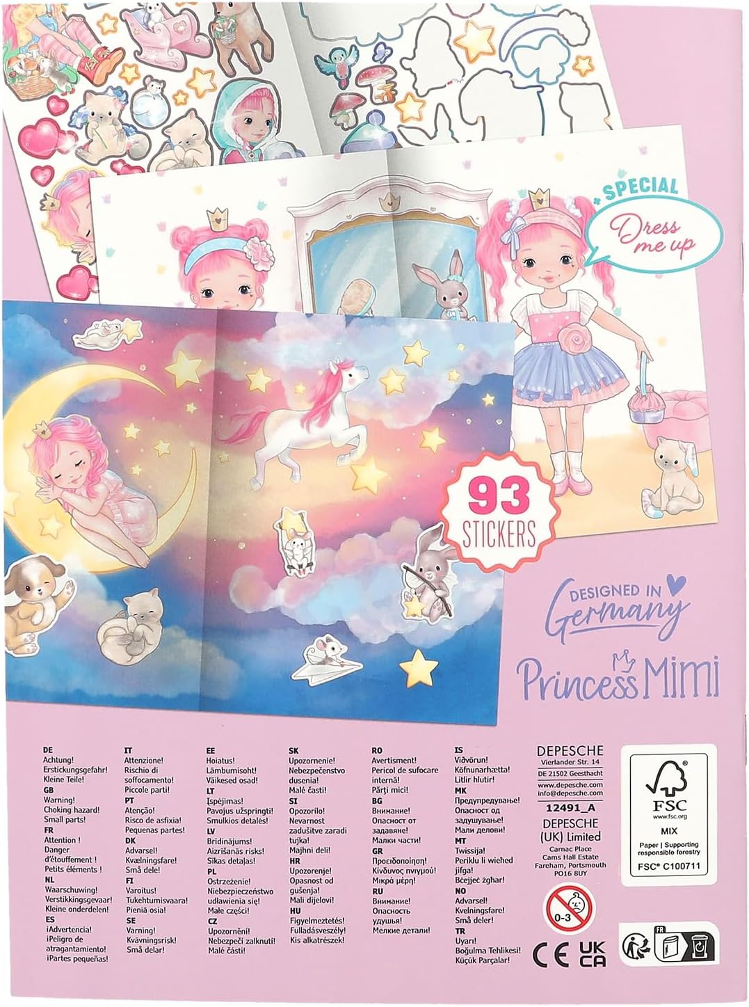 Depesche 12491 Princess Mimi Puffy Sticker Book with 20 Illustrated Background Pages to Design Yourself, Includes 4 Double Page Stickers