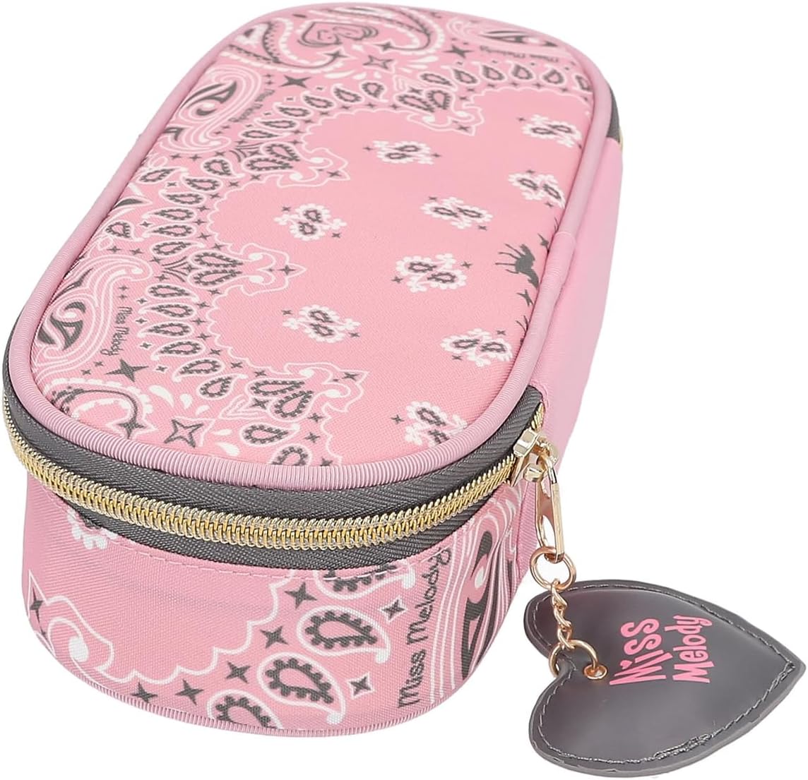 Depesche 12767 Miss Melody Bandana Pencil Case in Pink with Bandana Pattern and Pendant Pencil Case with Practical Divider Flap