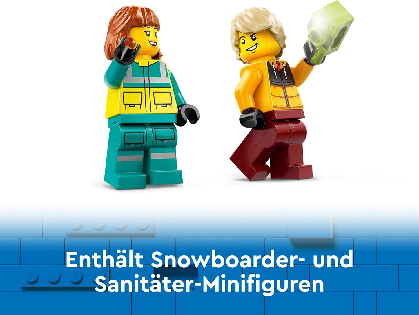 LEGO City ambulance and snowboarder, ambulance playset with toy car and 2 mini figures, snowboarder and paramedic figure, imaginative gift for boys and girls from 4 years, 60403