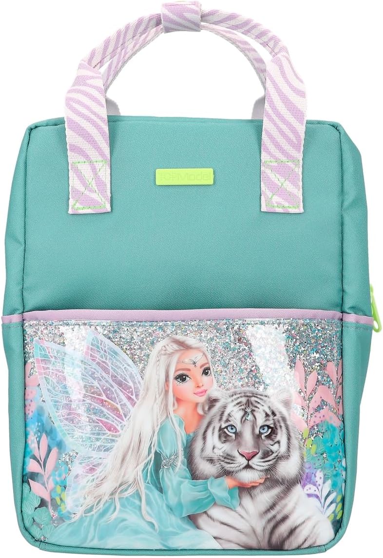 Depesche 12497 TOPModel Fantasy Tiger Backpack in Petrol and Lavender with Model Motif, Bag with Adjustable Shoulder Straps