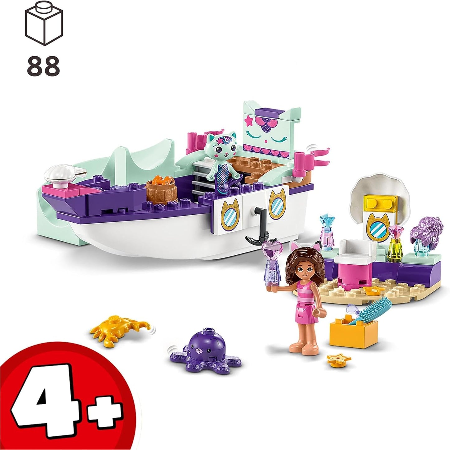 LEGO 10786 Gabby's Dollhouse Gabby & Meerkat Ship & Spa Boat Set with Beauty Salon, Dollhouse with Figures and Accessories, Play Set for Girls, Boys, Children from 4 Years