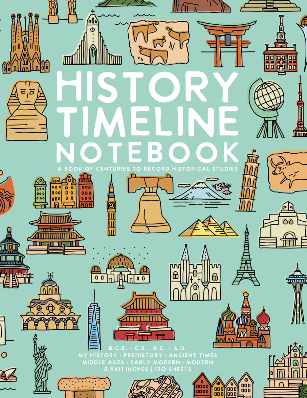 History Timeline Notebook: A Book of Centuries to Record Historical Studies by schoolnest (Turquoise Doodle Series)