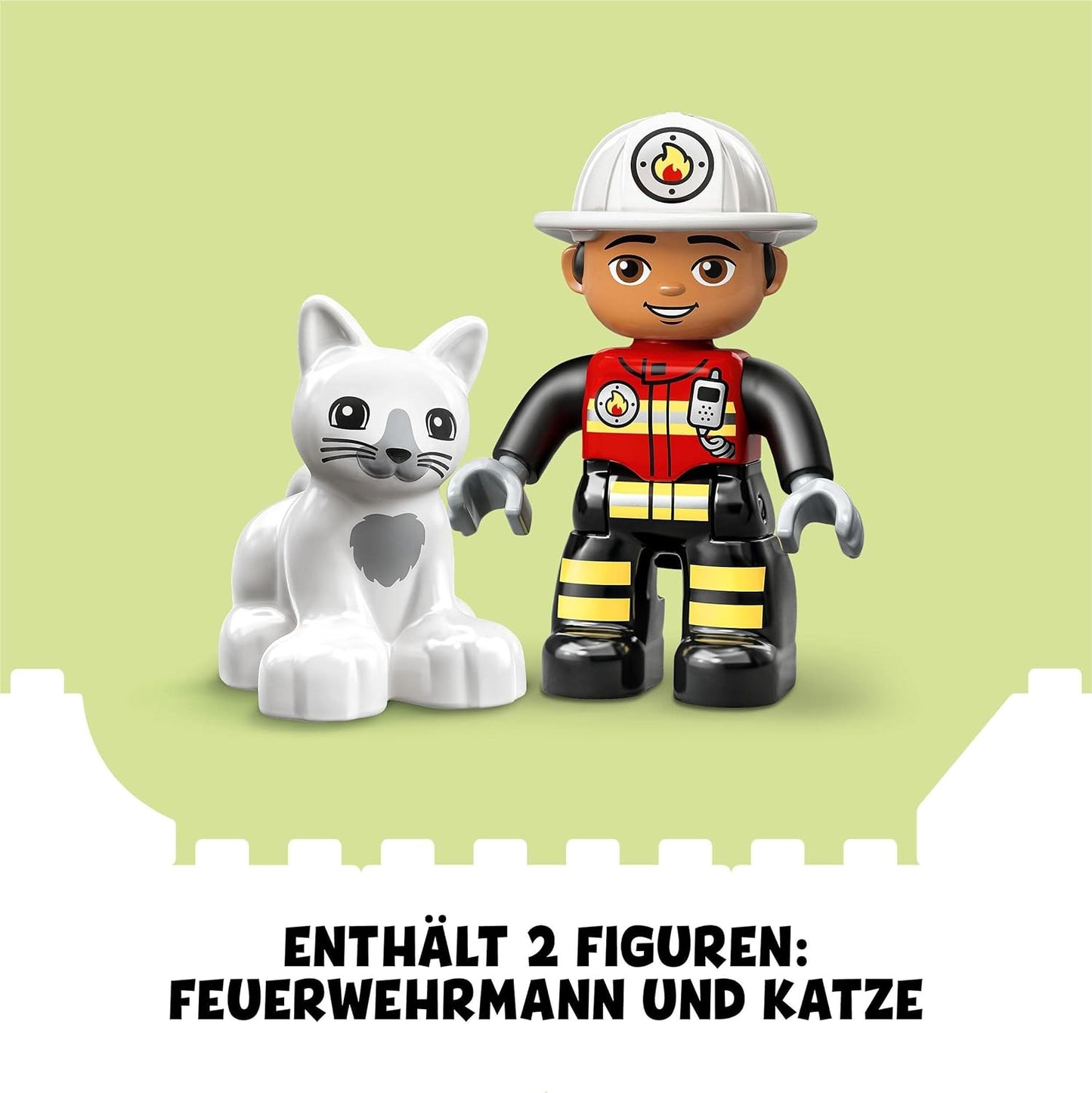 LEGO DUPLO Town Feuerwehrauto Spielzeug, Lernspielzeug für Kleinkinder ab 2 Jahren, Set mit Blaulicht und Martinshorn, Feuerwehrmann und Katze, für Mädchen und Jungen 10969