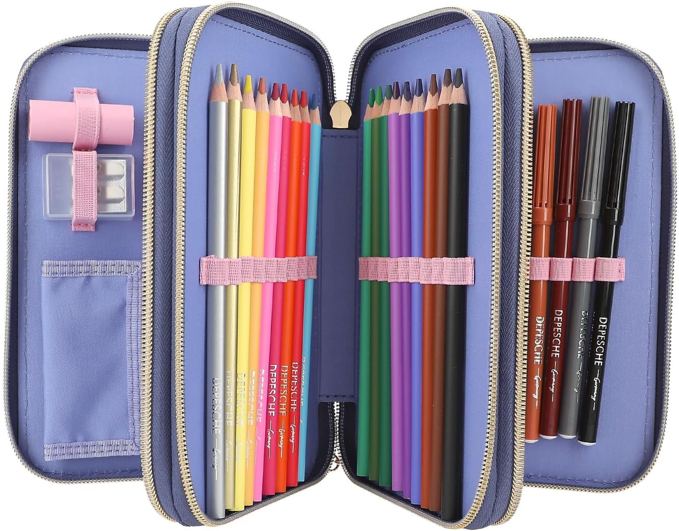 Depesche 12760 Miss Melody Bandana - Filled 3-Compartment Pencil Case with Horse Motif, Purple Pencil Case with Colouring Pencils, Ruler, Scissors and much more, purple, Miss Melody Bandana