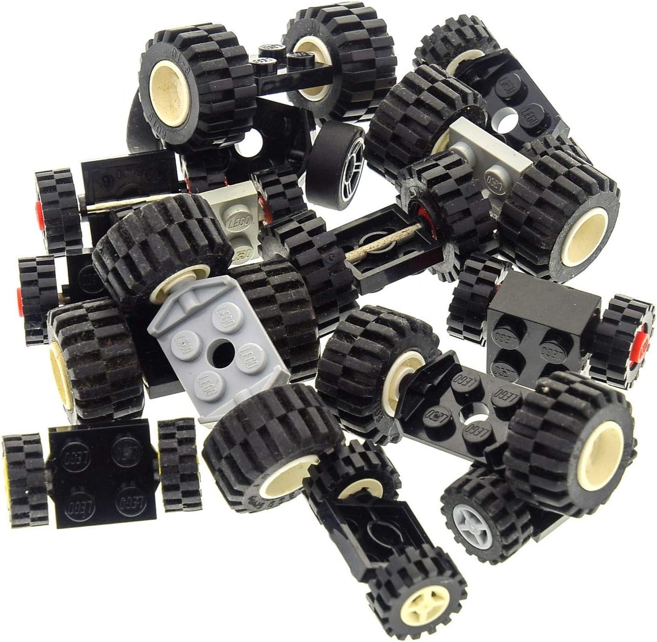 Lego City Classic Basic Axles with Wheels - Pack of 15 - Random Mixed - Wheel Wheels Set - Ideal for Construction Projects and Vehicle Constructions