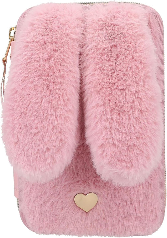 Depesche 12864 Princess Mimi Bunny Ballet - Filled 2-Compartment Pencil Case with Pink Plush Fur and Long Ears, Pencil Case with Colouring Pencils, Eraser, Sharpener and much more