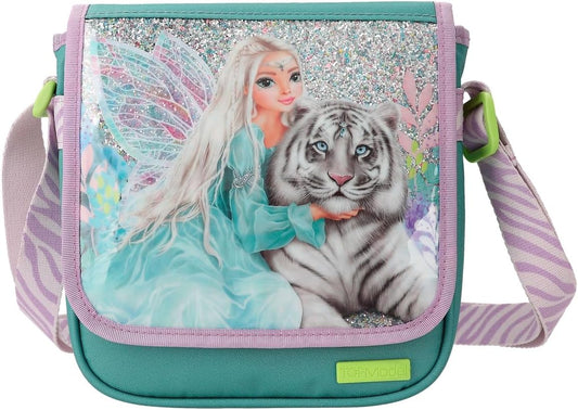 Depesche TOPModel Fantasy Tiger 12496 Shoulder Bag in Lavender and Petrol, Small Bag with Zip and Adjustable Shoulder Strap