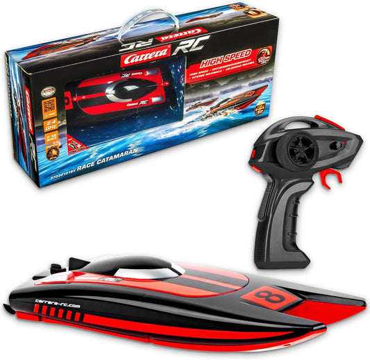 Carrera RC 2.4 GHz Race Catamaran, Remote Controlled Boat, Up to 10 km/h, 31 cm Length, Racing Boat for Water Fun at the Lake and Pool, Digital Proportional Technology, Driving Time 20 Minutes, from 8