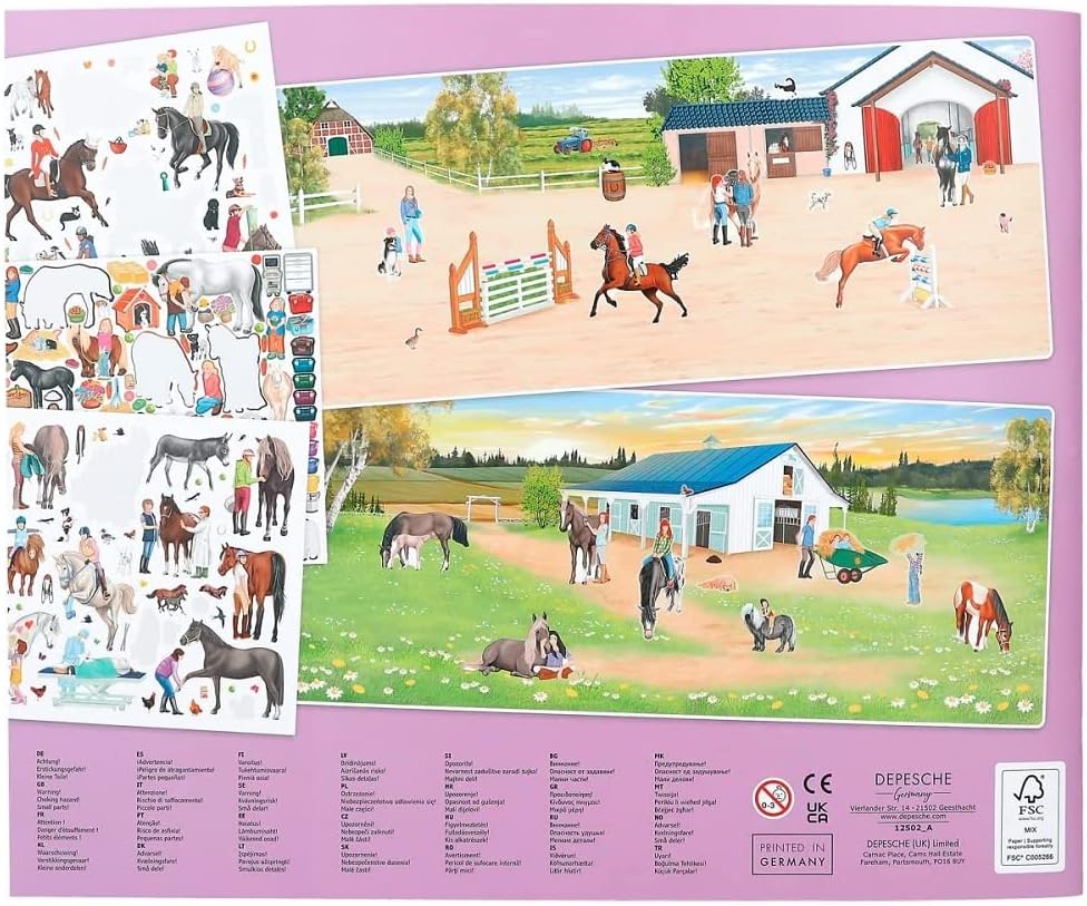 Depesche 12502 Create Your Happy Horses Sticker Book with 24 Pages for Creating Beautiful Horse Worlds, Colouring Book with 6 Sticker Sheets