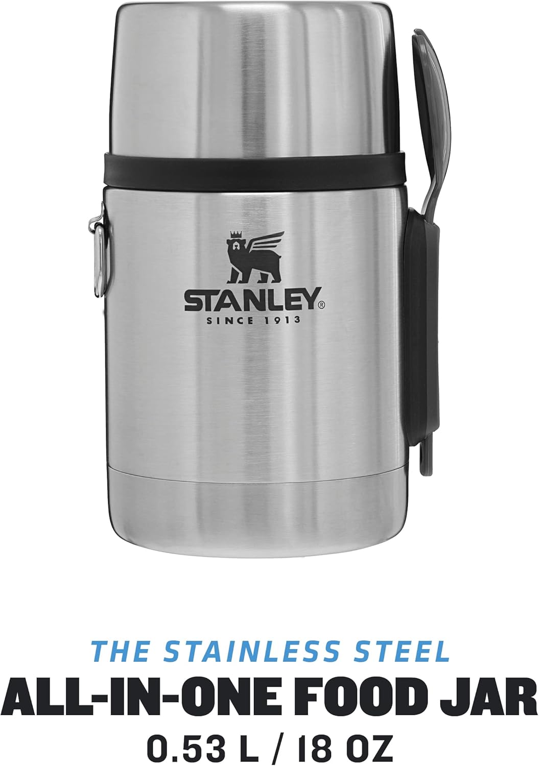 Stanley Adventure Stainless Steel All-In-One Thermal Food Container with Spork 532 ml - Stainless Steel Food Warming Container - BPA Free - Keeps Hot or Cold for 12 Hours - Dishwasher Safe