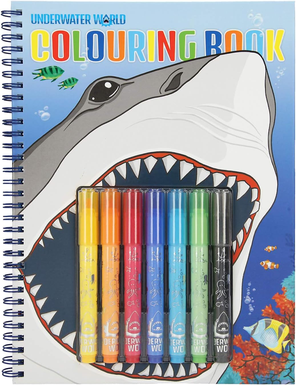 Depesche 7300 Dino World Colouring Book with 7 Fibre-Tip Pens Colouring Book in Cool Underwater Design with Many Sea Creatures to Colour, Approx. 27 x 20.6 x 2.5 cm