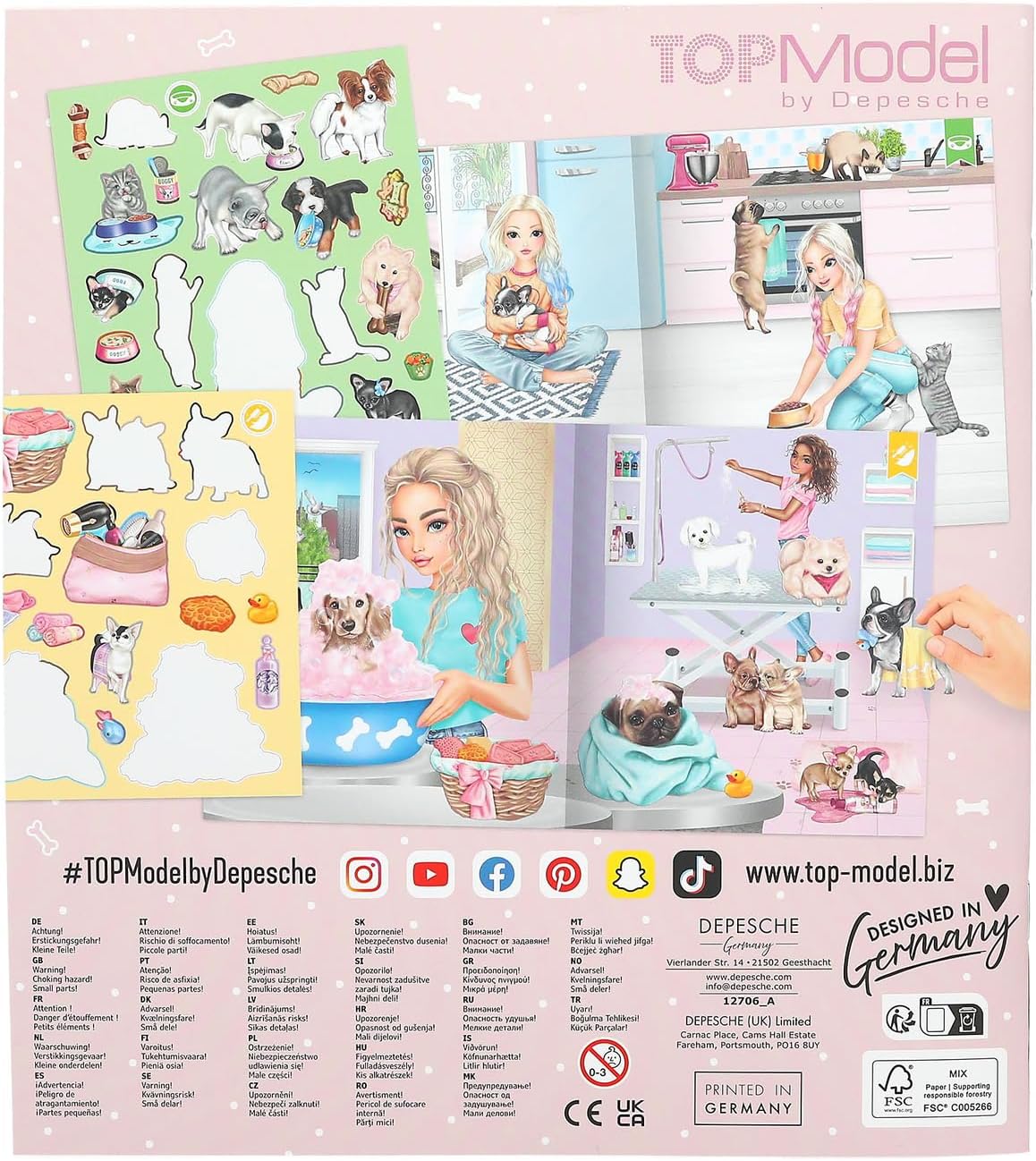 Depesche TOPModel Kitty and Doggy 12706 Sticker Book with 20 Background Pages to Design Yourself Includes 3 Double-Sided Stickers