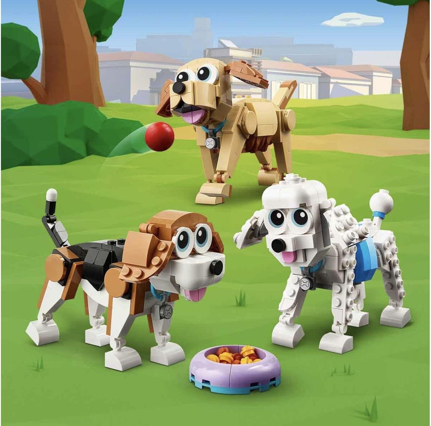 LEGO 31137 Creator 3-in-1 Cute Dog Set with Dachshund, Pug, Poodle Animal Figures and More, Toy for Children from 7 Years, Gift for Dog Lovers