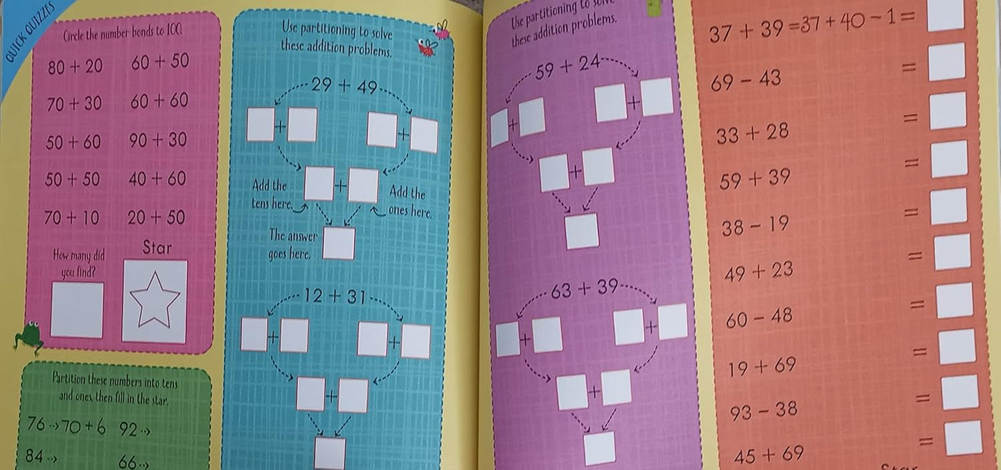 Children Usborne Educational Workbooks 4 books set Addition subtraction Times Tables Telling the Time Multiplying dividing KS1 KS2 boys Girls paperback Ages 5+